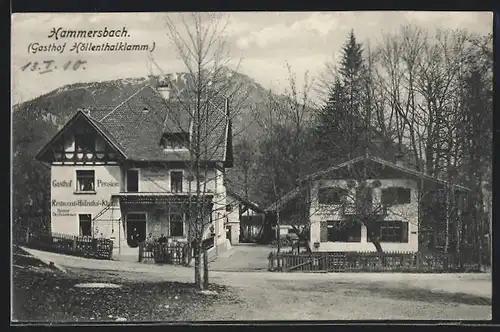 AK Hammersbach, Gasthof-Pension Höllenthalklamm, von der Strasse gesehen