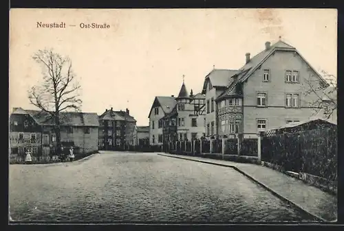 AK Neustadt /Sa., Partie in der Ost-Strasse, mit Anlage und Kindergruppe