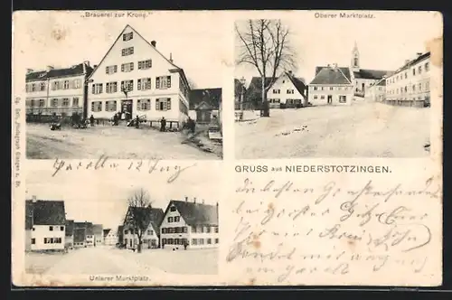 AK Niederstotzingen, Gasthaus Brauerei zur Krone, Unterer und Oberer Marktplatz