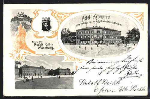 AK Würzburg, Hotel Kronprinz, Stadt-Wappen