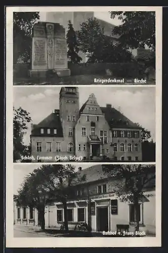 AK Cammer /Jauch-Belzig, Gasthof v. Franz Block, Kriegerdenkmal, Schloss