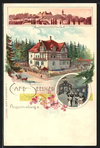 Künstler-AK Augustusburg, Café Seeliger, Teilansicht