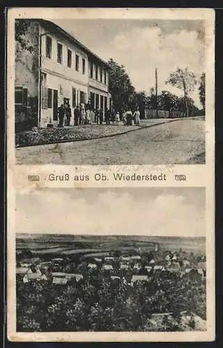 AK Ob. Wiederstedt, Gasthof, Ortsansicht aus der Vogelschau