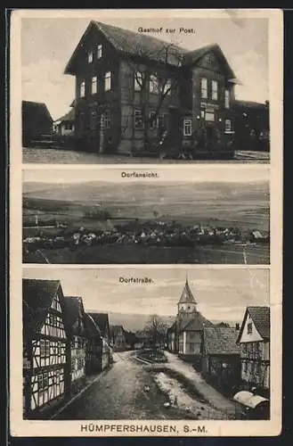 AK Hümpfershausen /S.-M., Gasthof zur Post, Dorfstrasse, Ortsansicht