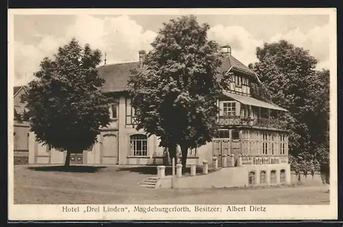 AK Magdeburgerforth, Hotel Drei Linden von Albert Dietz