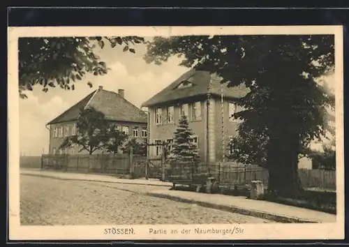 AK Stössen, Naumburger-Strasse mit Bäumen