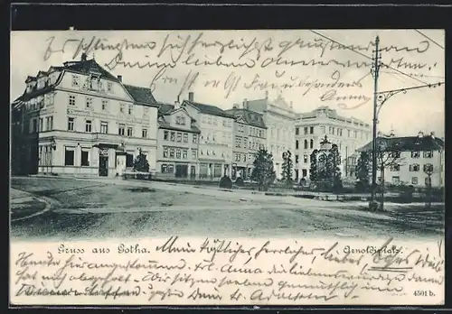 AK Gotha, Arnoldiplatz mit Theater-Restaurant und Denkmal