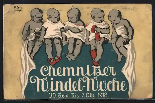 Künstler-AK Chemnitz, Chemnitzer Windelwoche 1918. Kleinkinder