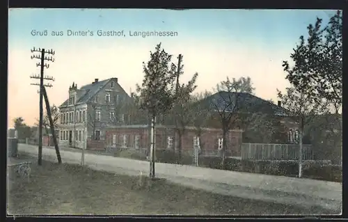 AK Langenhessen b. Werdau, Strassenpartie mit Dinter`s Gasthof