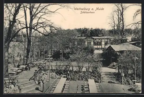 AK Wechselburg a. Mulde, Gasthaus Schützenhaus mit Garten