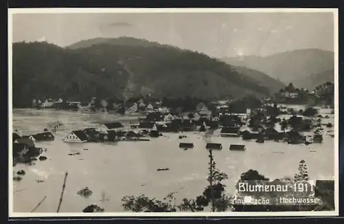 AK Blumenau, Hochwasser 1911, Ortsansicht