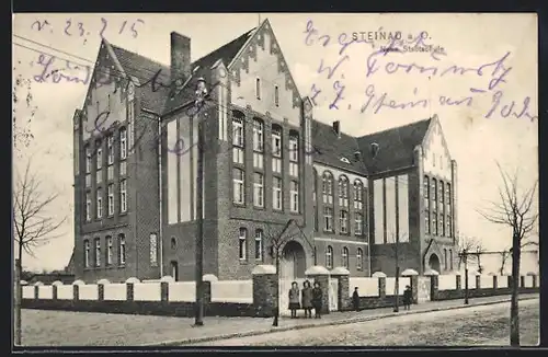 AK Steinau a. O., Neue Stadtschule, davor Mädchen