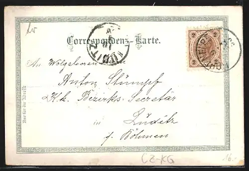 Lithographie Hohenelbe, Schloss, Schule, Blick in die Hauptstrasse