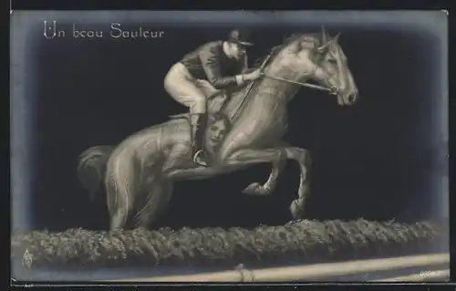 AK Un beau Sauleur, Pferd verwandelt sich unterm Reiter zur Frau