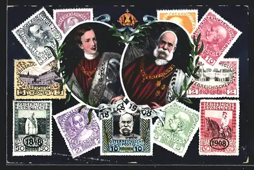 AK Kaiser Franz Josef I. von Österreich, Briefmarken