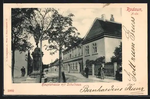 AK Wien-Rodaun, Hauptstrasse mit Schulhaus