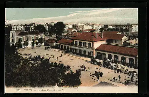 AK Tunis, La Gare Francaise, Bahnhof von oben gesehen