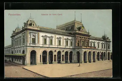 AK Montevideo, Estacion del Ferro Carril, Bahnhofansicht von der Strasse aus