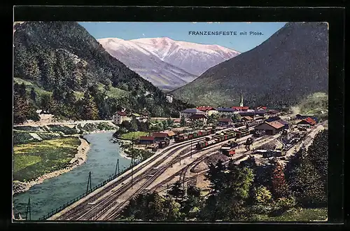 AK Franzensfeste, Panorama mit Gleisen & Plose