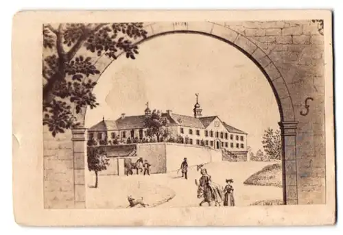Fotografie unbekannter Fotograf, Ansicht Schliengen, Blick nach dem Schloss Bürgeln, nach einem Gemälde