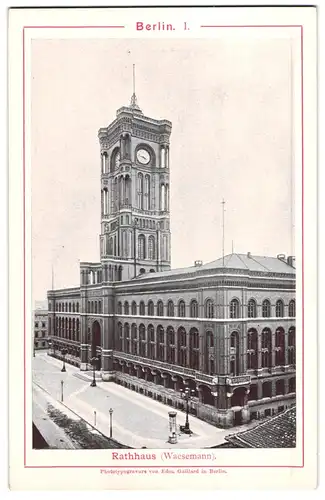 Fotografie / Lichtdruck Edm. Gaillard, Berlin, Ansicht Berlin, Blick auf das Rote Rathaus mit Litfasssäule