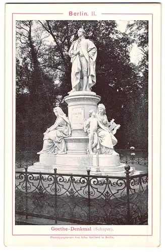 Fotografie / Lichtdruck Edm. Gaillard, Berlin, Ansicht Berlin, das Goethe-Denkmal im Tiergarten