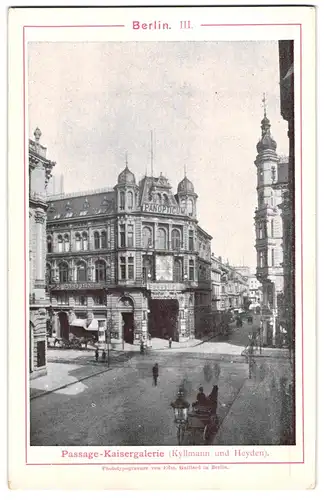 Fotografie / Lichtdruck Edm. Gaillard, Berlin, Ansicht Berlin, Passage Kaisergalerie, Panopticum, Litfasssäule