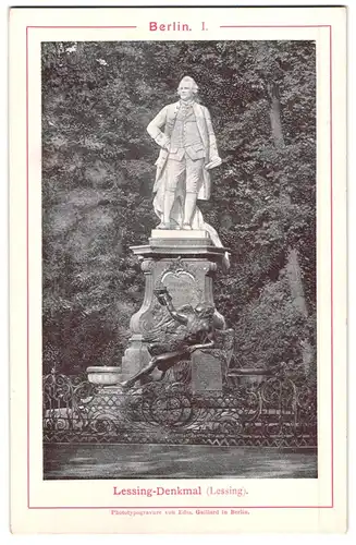 Fotografie / Lichtdruck Edm. Gaillard, Berlin, Ansicht Berlin, das Lessing-Denkmal im Tiergarten