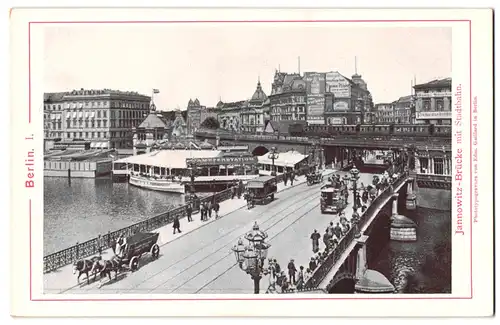 Fotografie / Lichtdruck Edm. Gaillard, Berlin, Ansicht Berlin, Pferdebahn und Eisenbahn an der Jannowitz-Brücke