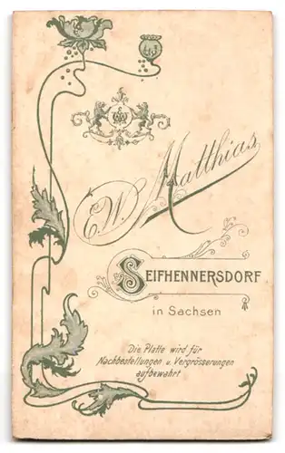 Fotografie E. W. Matthias, Seifhennersdorf, kleines Kind mit Peitsche und Holz Pferd