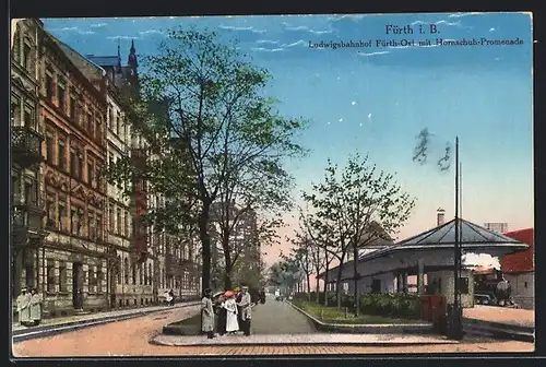 AK Fürth, Ludwigsbahnhof Fürth-Ost mit Hornschuh-Promenade