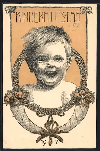 Künstler-AK Zürich, Kinderhilfstag 1913, lachendes Kleinkind