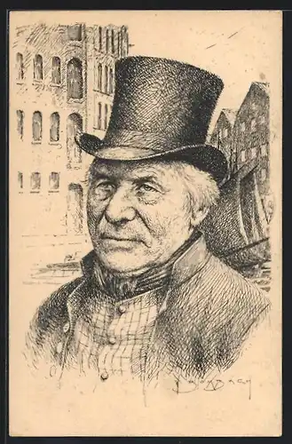 Künstler-AK sign. W. Wombach: Hamburger Typen, Quartiersmann