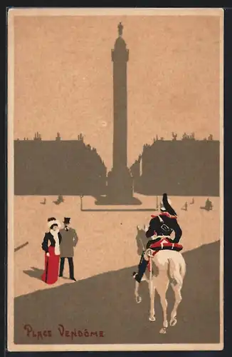 AK Paris, Place Vendôme, Kavallerist