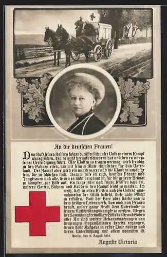 AK Kaiserin Auguste Victoria Königin von Preussen im Portrait, Kutsche des Roten Kreuz