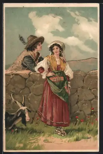 Künstler-AK Alfred Mailick: Bäuerliches Liebespaar an der Mauer