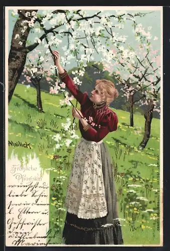 Künstler-AK Alfred Mailick: Junge Frau an blühendem Baum