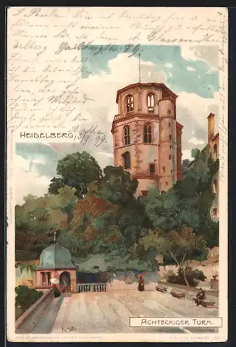 Künstler-AK Heinrich Kley: Heidelberg, der Achteckige Turm