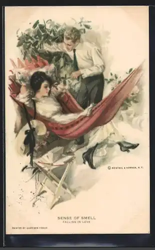 Künstler-AK Harrison Fisher: Sense of Smell - Falling in Love, Allegorie, Geruchssinn