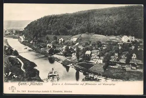 AK Hann.-Münden, Blick v. d. Octobereichen auf Altmünden mit Weserspitze