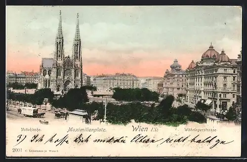 AK Wien, Votivkirche, Maximiliansplatz, Währingerstrasse