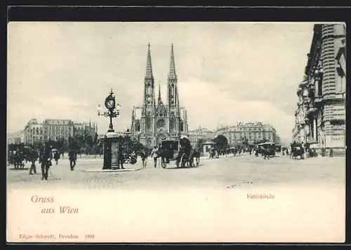 AK Wien, Votivkirche mit Passanten