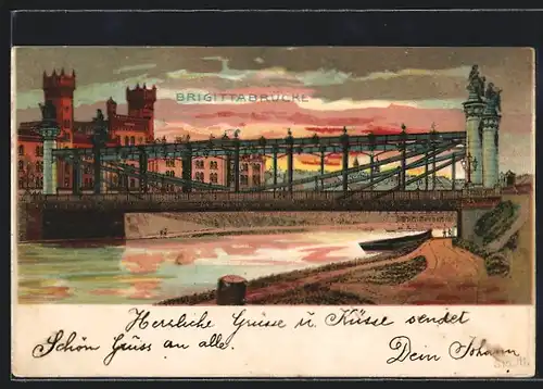 AK Wien, Augartenbrücke mit Donau