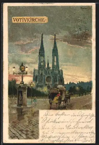 AK Wien, Votivkirche im Regen