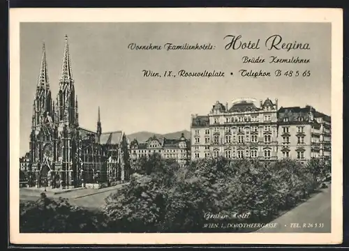 AK Wien, Hotel Regina, Inh. Brüder Kremslehner, Rooseveltplatz