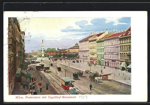 Künstler-AK Wien, Praterstern mit Tegetthof-Monument