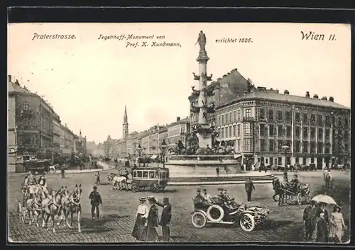 AK Wien, Praterstrasse mit Jegetthoff-Monument von Prof. K. Kundmann