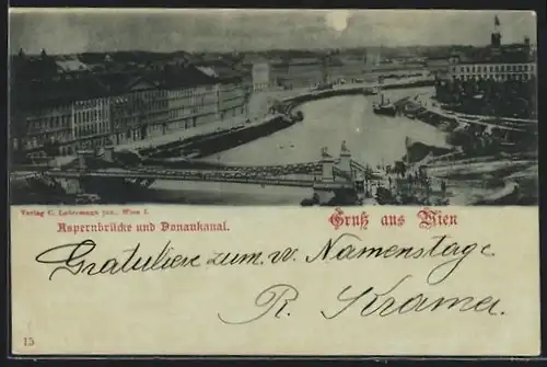 Mondschein-AK Wien, Aspernbrücke und Donaukanal