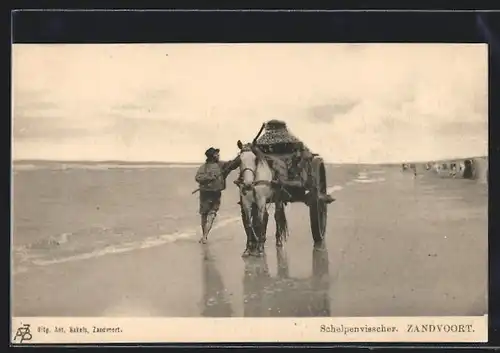 AK Zandvoort, Ein Muschelsammler mit Kutsche