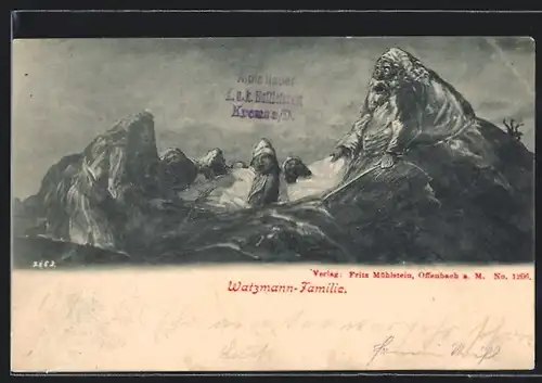 Künstler-AK Berggesichter der Watzmann-Familie